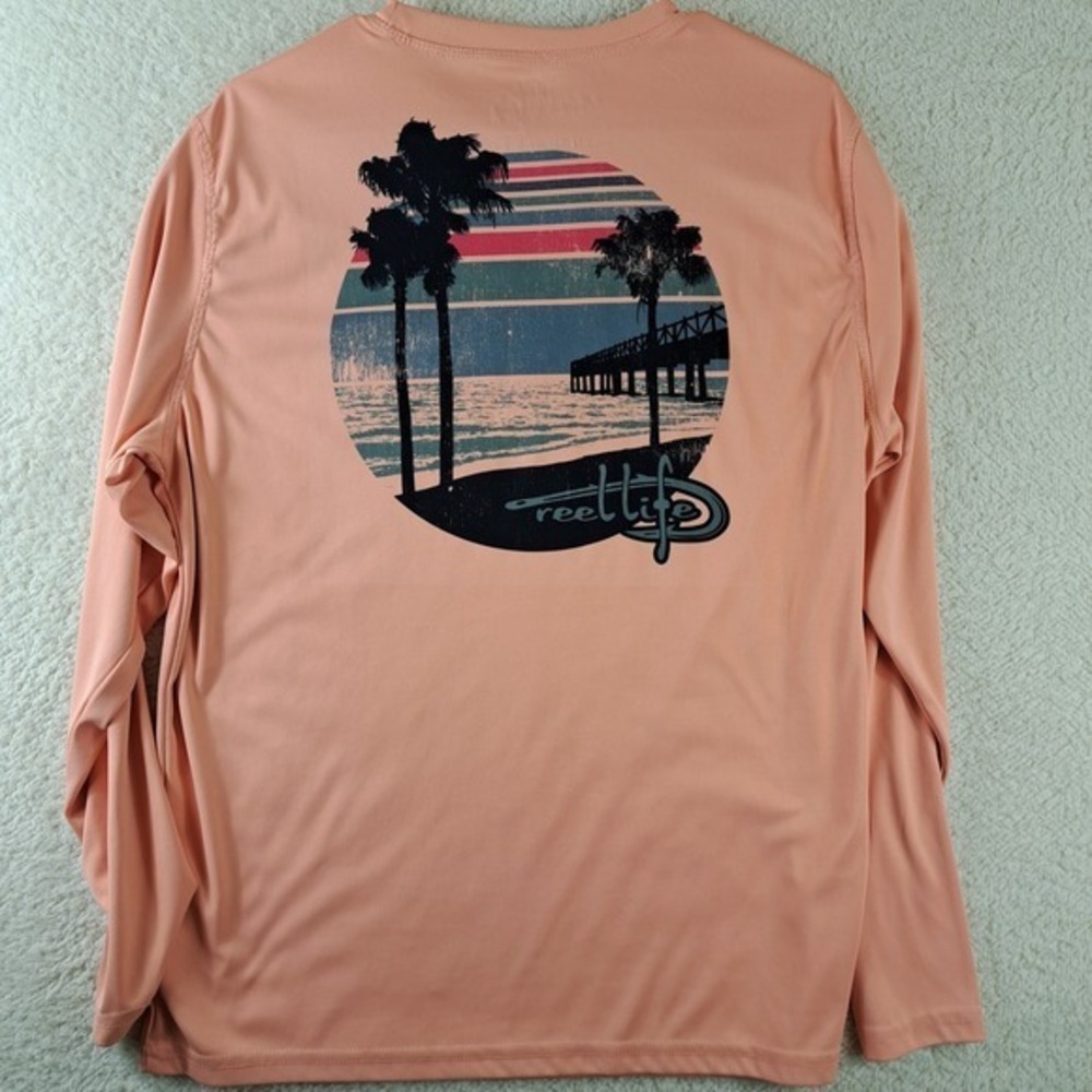 Reel Life Fishing Sun Shirt Mens Medium Peach - Picture 6 of 7